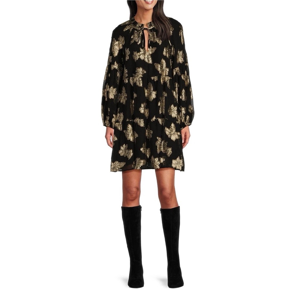 Tommy Bahama Shimmering Shores Jacquard Long Sleeve Tiered Dress